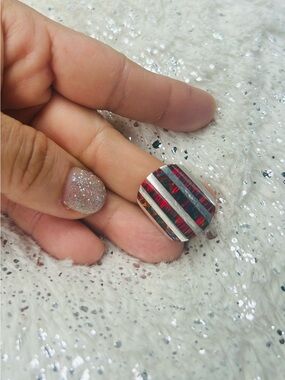 Sterling silver 925 adjustable Ring. Red striped